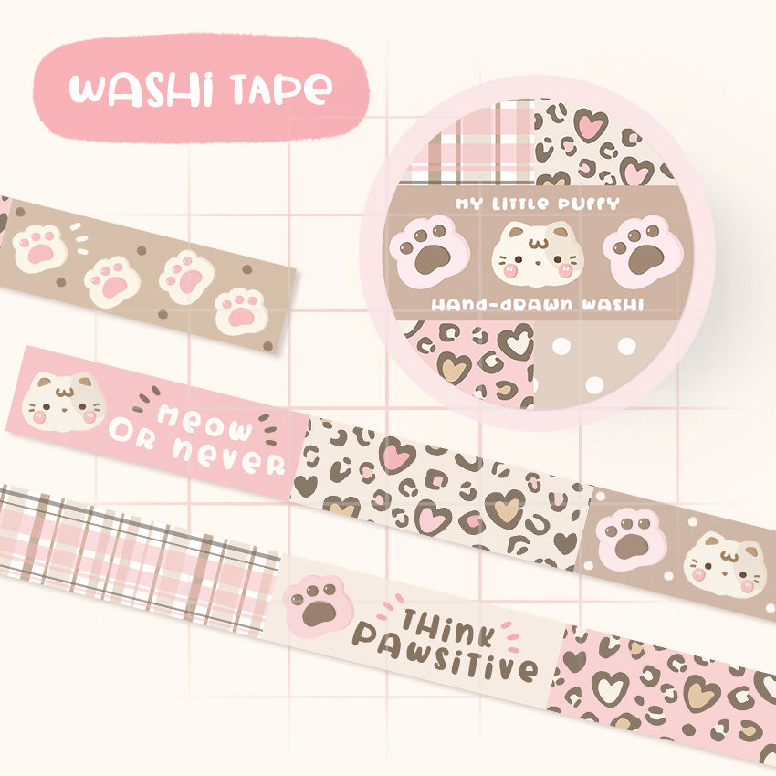 Cute Boho My Little Puffy Kitten Washi Tape