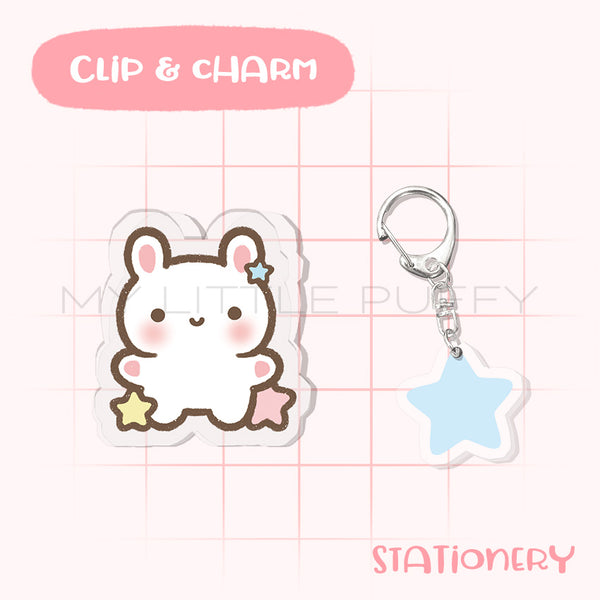 Cute Bunny Puffy Clip And Charm Set