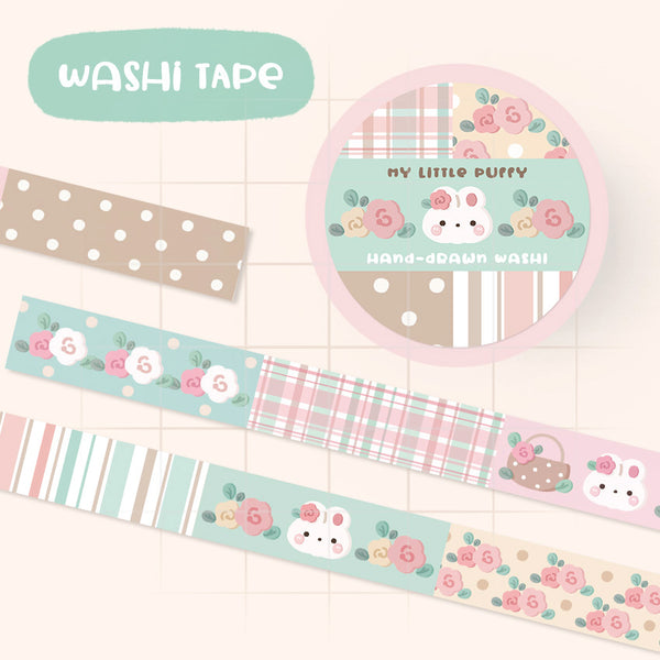 Pink Floral Polka Dot My Little Puffy Bunny Washi Tape